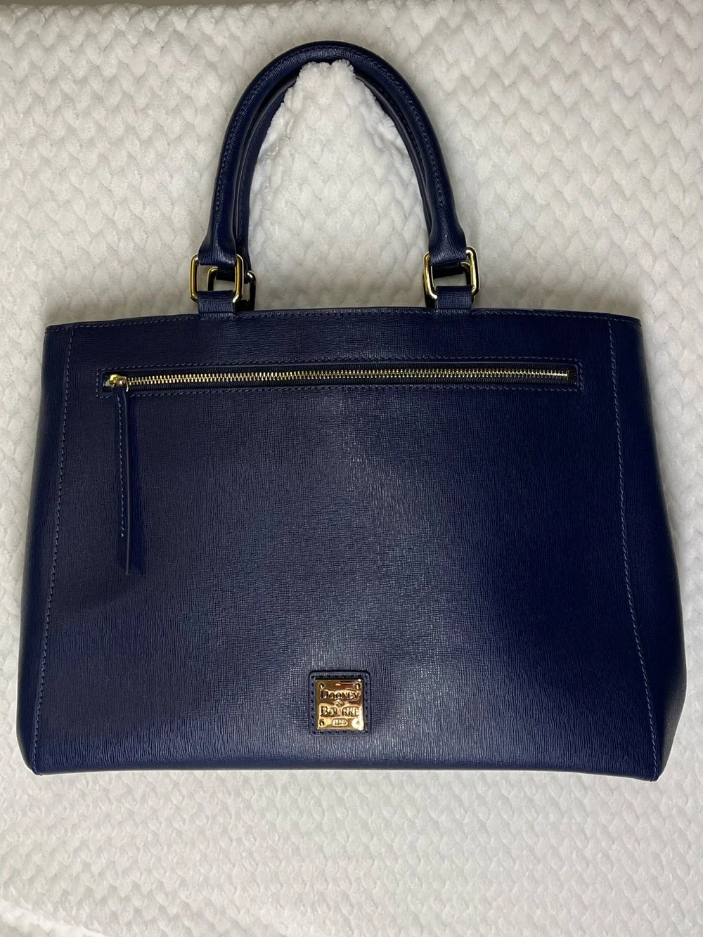 LIKE NEW Dooney & Bourke Blue Saffiano Satchel Top Handle, Striped Lining
